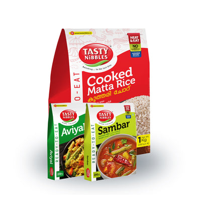 Cooked Matta Rice | Sambar and Aviyal